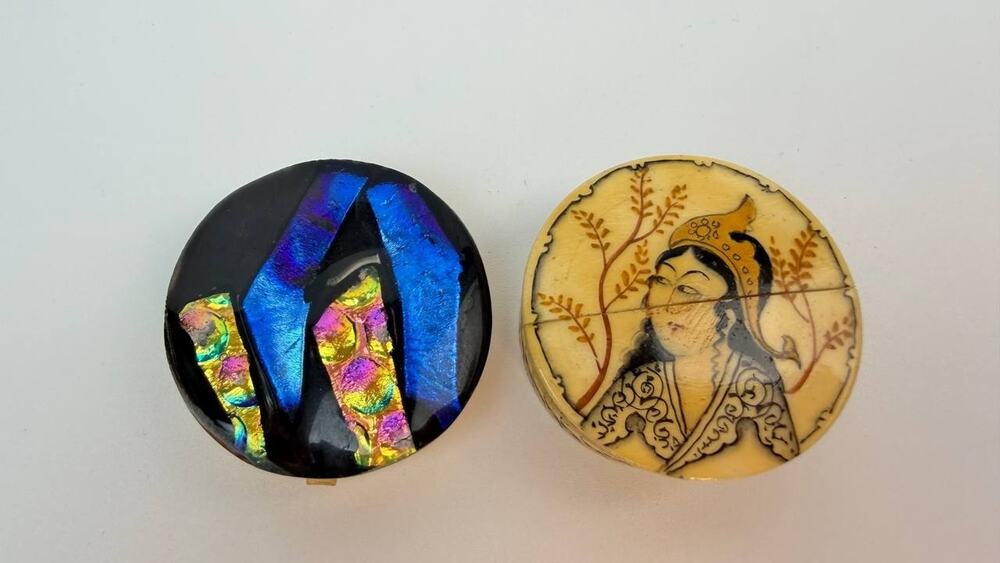 Vintage Pill Trinket Box Lot Fused Glass Pam Bennett Portrait Box Set